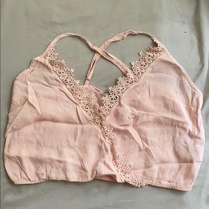 Pink Crop Top with Lace Detailing